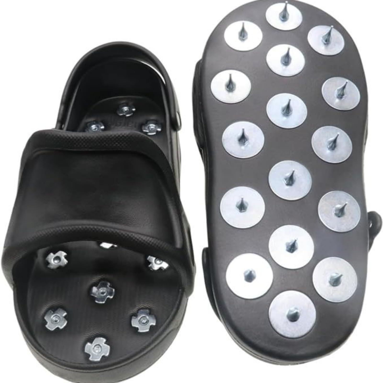 Baoblaze Calzado Funcional con Clavos Acero y Placas Redondas Metal para Evitar Resbalones en Superficies Húmedas con Abertura en la Punta y Tirante Talón Seguro