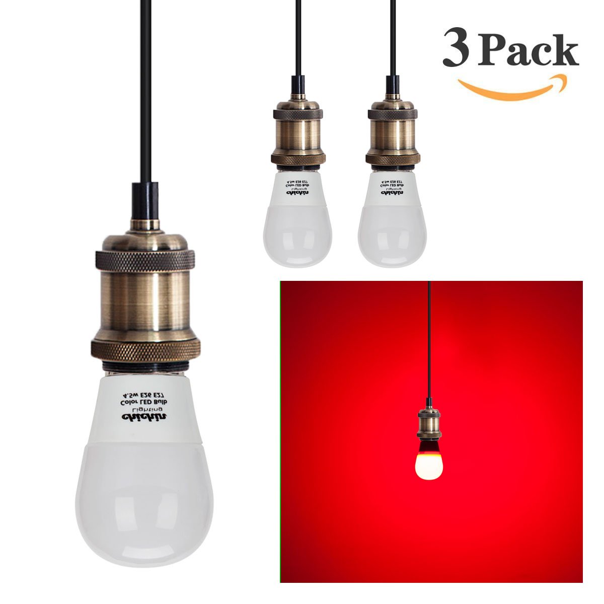 Pack-3 Red Color LED Bulb 5 Watts 40 Watts Equivalent E26 E27 Base AC 110-120v Red Light Bulb