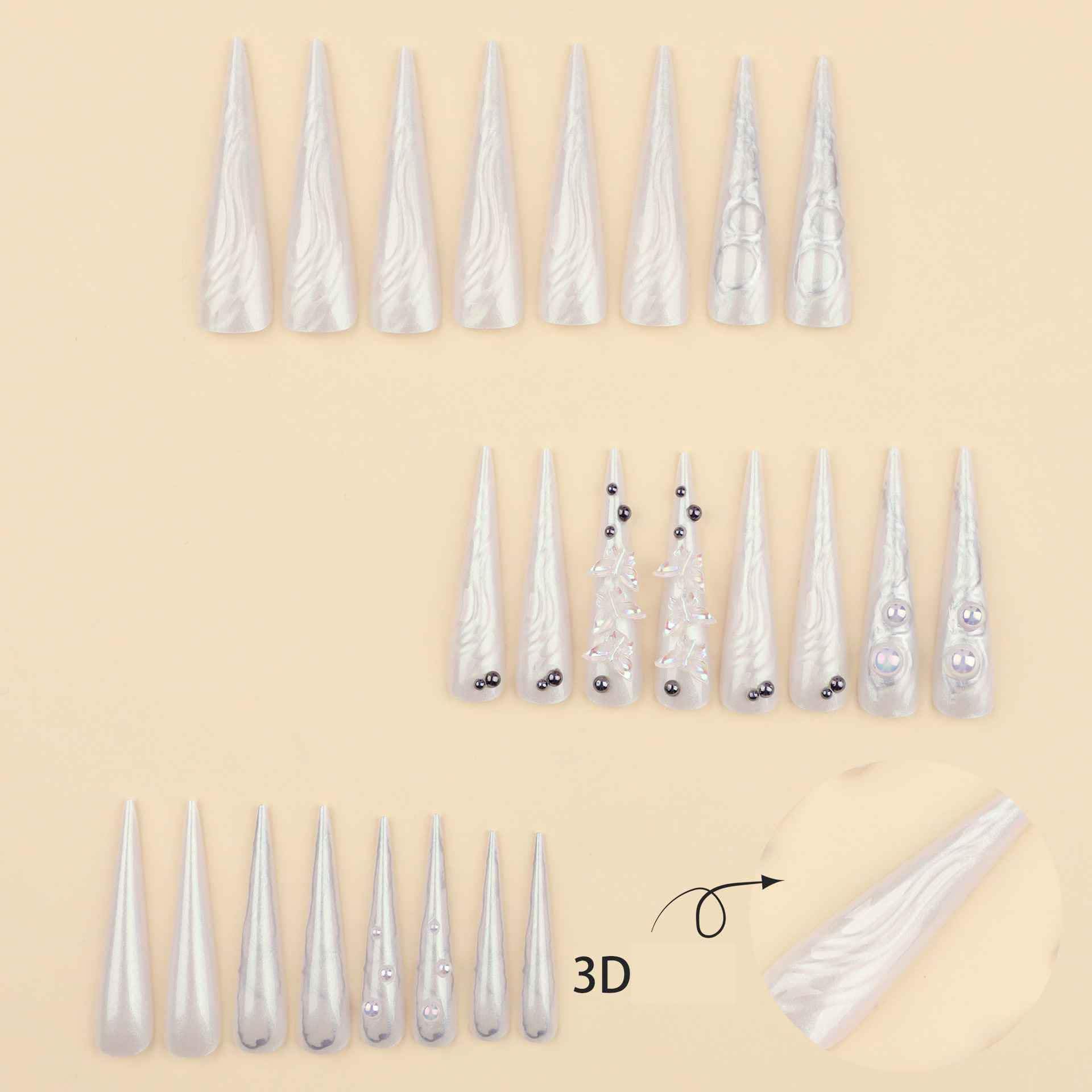 QQPPOLIU Unghie a pressione 3D XXL lunghe con design 3D, unghie a farfalla, colla XXL