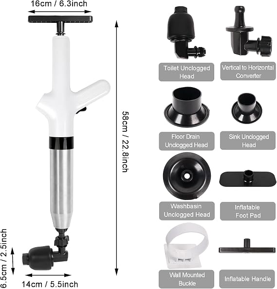 Toilet Plunger, Drain Clog Remover, High-Pressure Air Drain Blaster with Real-Time Barometer Powerful Drain Sink Plunger Plumbing Tools, Plungers for Bathroom Sink Floor(White)
