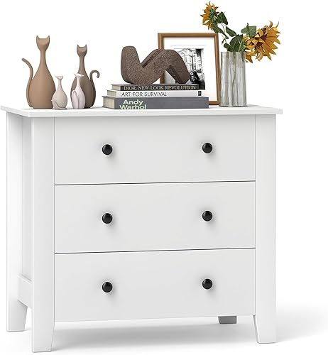 LOKO Cómoda de madera de 3 cajones, cómoda con pomos redondos de metal, sofá junto a la mesa, mesita de noche, cómoda moderna de mediados de siglo