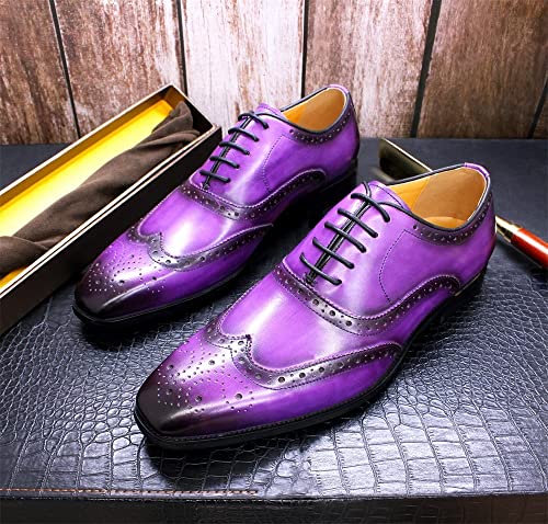 Single Season Dress Shoes for Men Lace Up Brogue Embossed Wing-tip Square Toe Cowhide Anti-Slip Non Slip Block Heel Slip Resistant Rubber Sole Business Very Popular Among Young People3