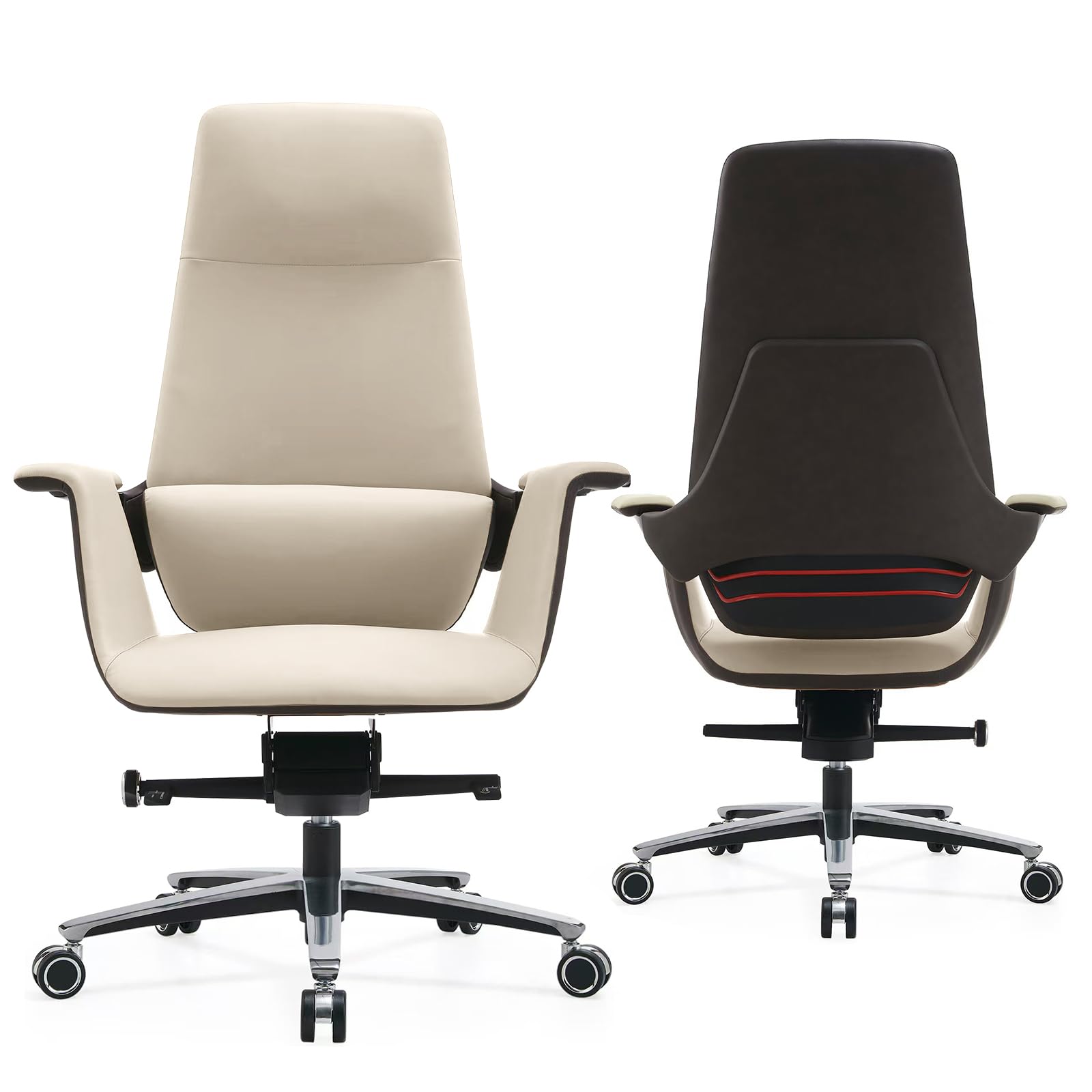 FurniBaron Genuine Leather Executive Chair, Ergonomic High Back Office Chair with Lumbar Support, 400lbs Weight Capacity Height Adjustable Metal Base