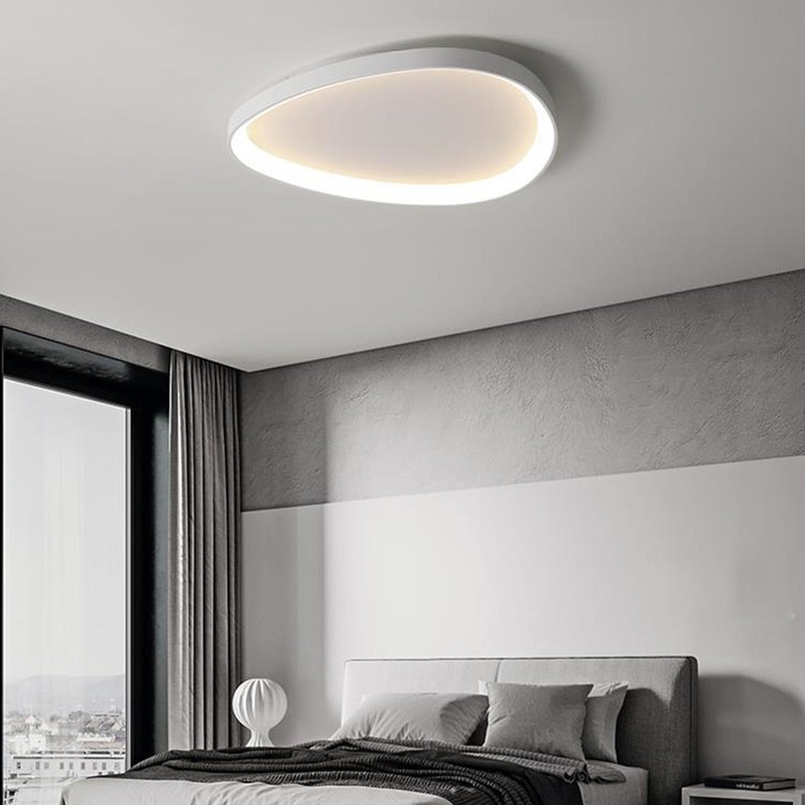 plplaaoo Lampa sufitowa LED, minimalistyczna, nowoczesna, ściemniana, pilot zdalnego sterowania, aplikacja, regulowana, 3 temperatury barwowe, oprawa oświetleniowa do kuchni, sypialni (biała)
