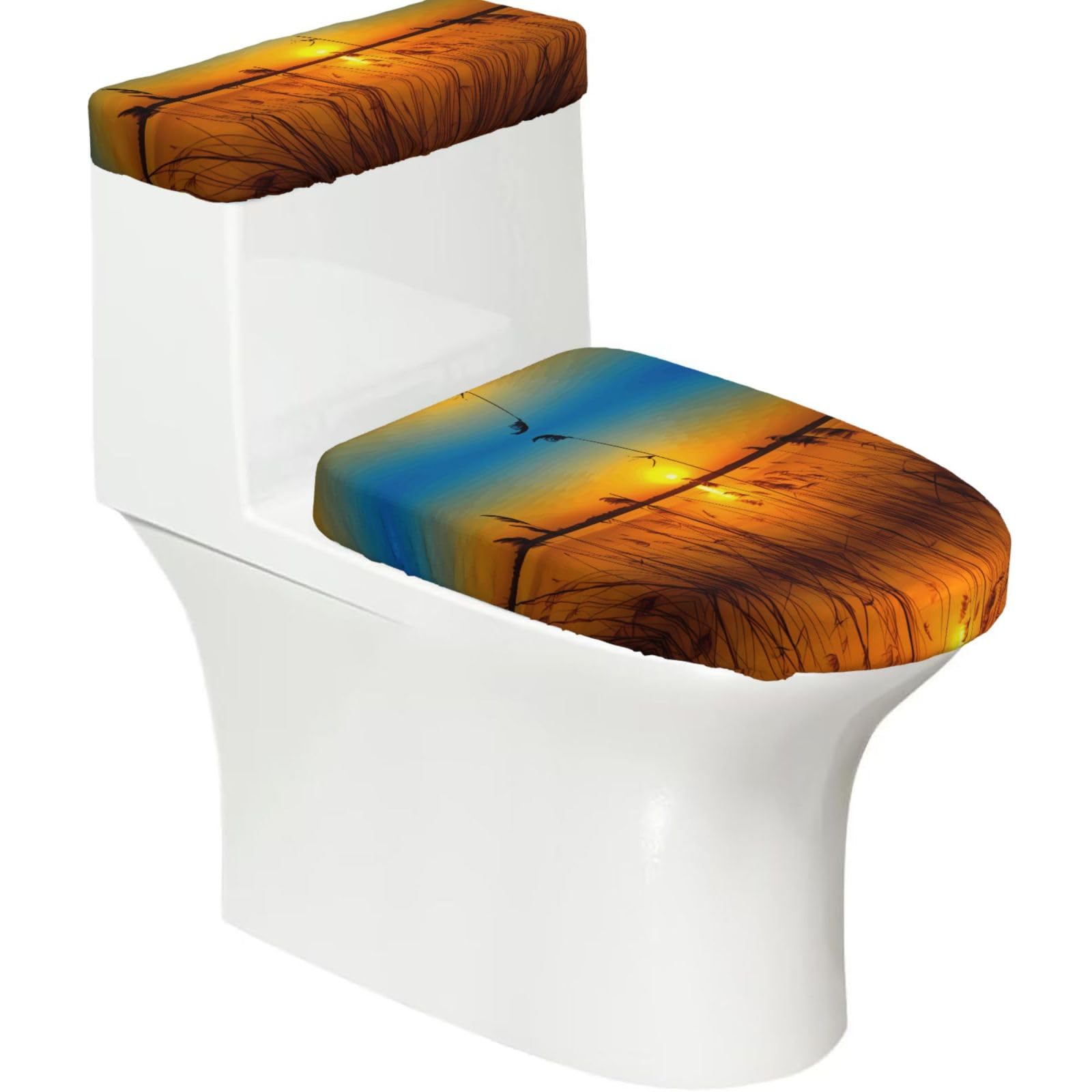Mrowyc Black Reeds By The River Printed Toilet Seat Set - Set Of 2 - Universal Toilet Seat Cover - Housewarming Birthday Christmas Gift