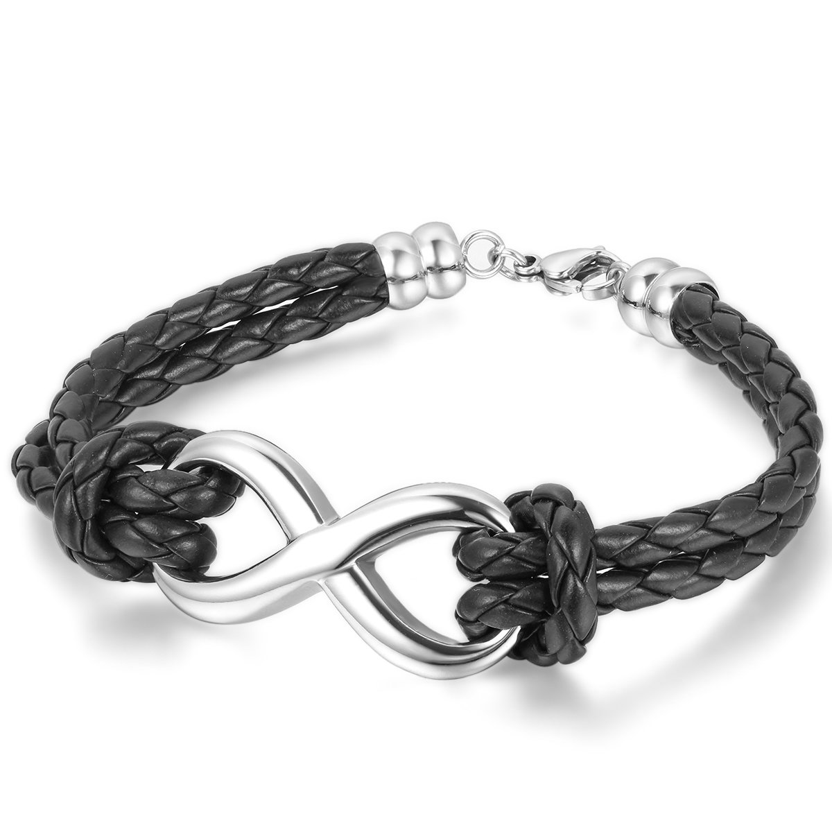 JewelryWe Schmuck Lederarmband Herren Damen Lieben Infinity Unendlichkeit Zeichen verstellbar Armband Leder Echtleder Edelstahl Armreif Geschenk für Männer Frauen