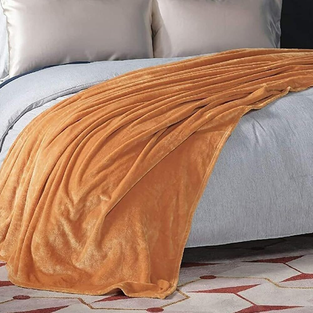 Flannel Fleece Blanket Single Size (160x220) for All Season,Fluffy Blanket Warm Bed Throws for Sofa & Bed,Comfortable and Soft Flannel Fleece Blanket(Golden)