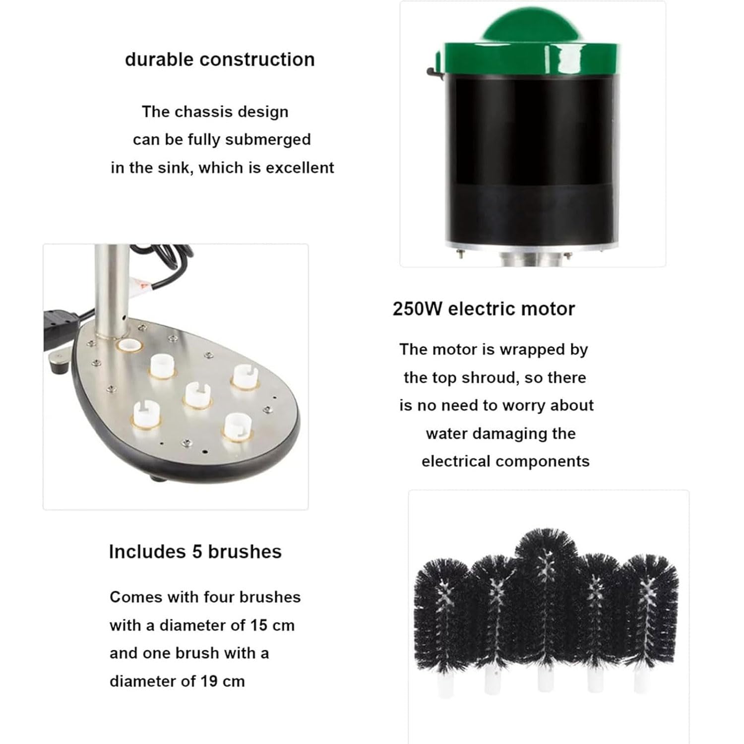 Lavavasos Eléctrico 240W, Limpiavasos Impermeable 800 Tazas/H, 5 Lavadores de Cepillos de Limpieza Vidrio, con protección contra sobrecalentamiento, para Bar, cafetería, Restaurante, Cocina