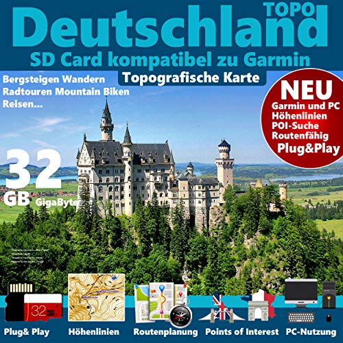 DEUTSCHLAND TOPO Karte kompatibel mit GPS GPSMap 64, GPSMAP 64s, GPSMap 64st Navi Freizeitkarte Wandern Biken Fahrrad fahren