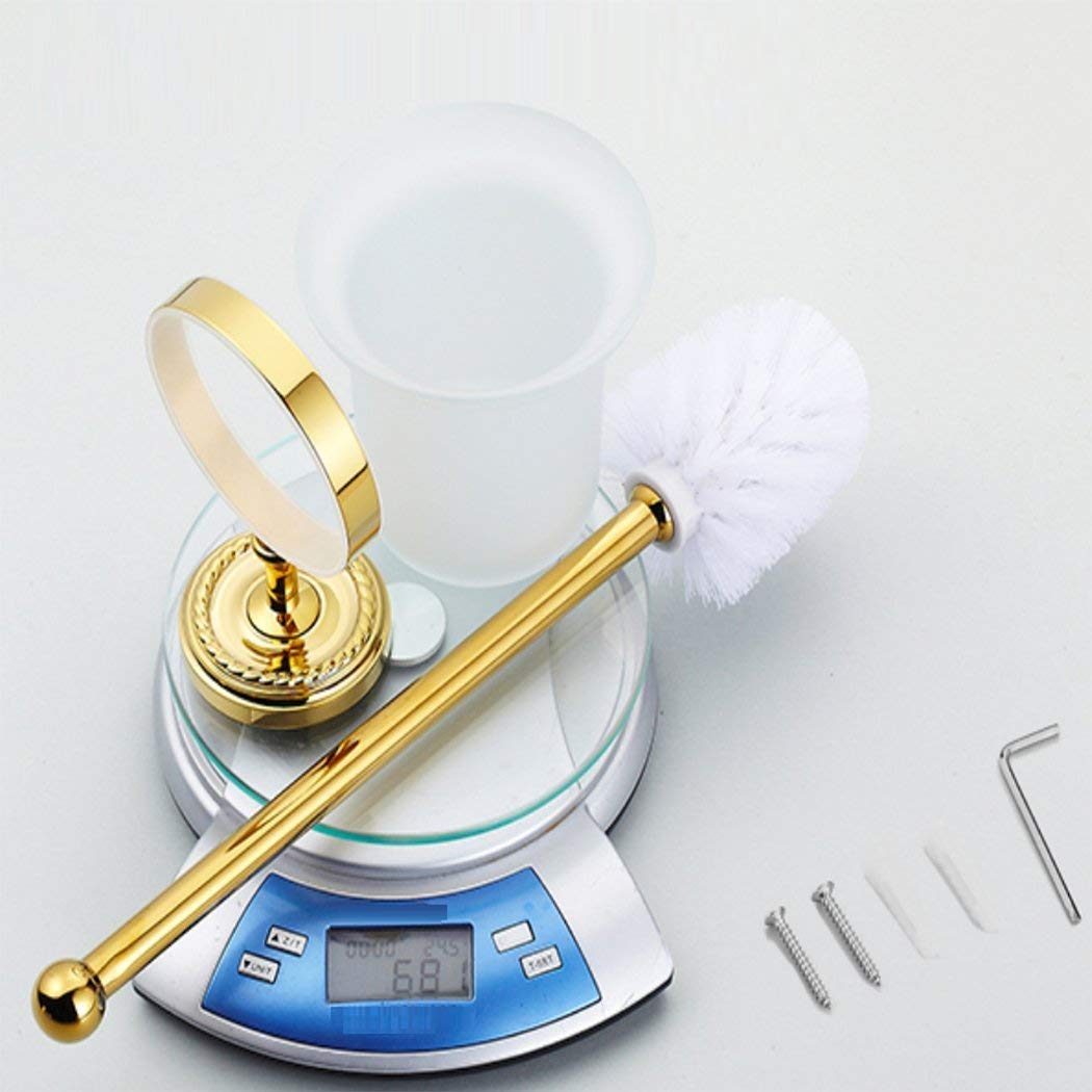 GZZ Juego de cepillos de baño de Oro Retro para el baño Almacenamiento de Pared Simple Cepillo de Limpieza de baño Cepillo de WC portaescobillas Hoteles domésticos Hardware de Interior Colgante Acces