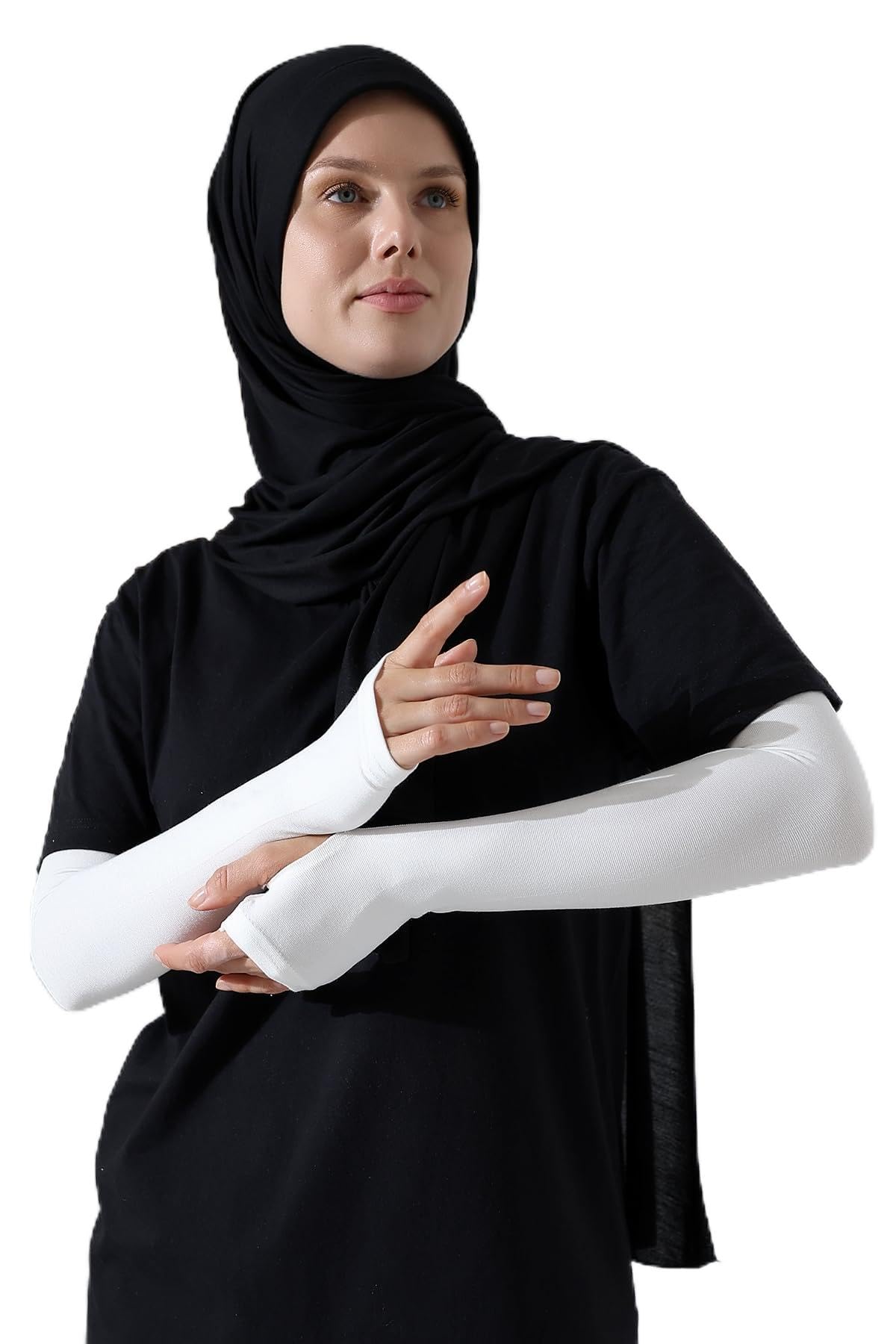 ihvan online, Hijab Sleeves for Women, Muslim Arm Sleeve for Prayer, Women's Soft Stretchy Modest Sleeves to Cover Arms with Thumb Hole, Cream