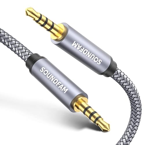 Cable de audio de 0.138 in macho a macho, cable auxiliar TRRS trenzado de nailon (función de micrófono compatible) para tabletas, auriculares,