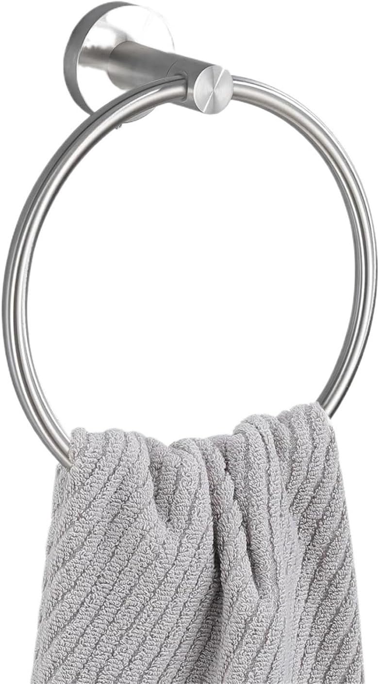 Towel Ring 5pcs Bathroom Towel Ring Hardware Accessories Storage Holder 304 Stainless Steel Hand Towel Holder Round Towel Hanger Racks for Bath, Kitchen(Silver)