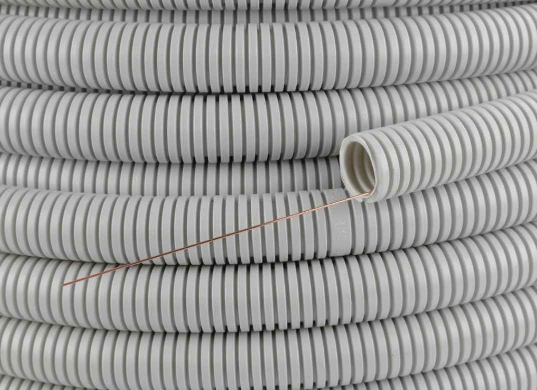 Megaa store Flexibles Leerrohr Wellrohr mit Zugdraht 320N Grau | Klassifizierung M16 M20 M25 M32 M40 M50 Kabelschutz Schutz Rohr ungeschlitzt Außenbereich (M16-25m mit Zugdraht)
