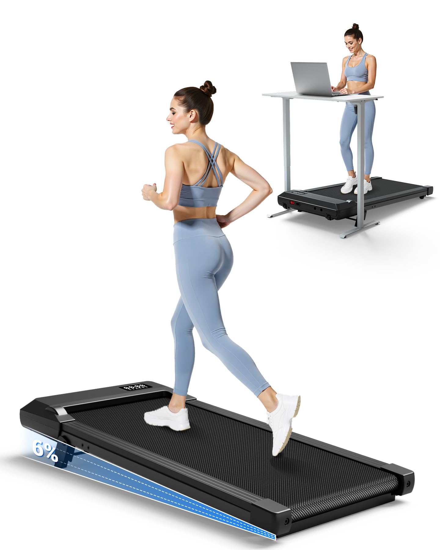 DeerRun Walking Pad with 6% Incline, Under Desk Treadmill for Home Office, 2.5HP Walking Treadmill with App, 136KG Capacity, Remote Control & LED Display — image 1