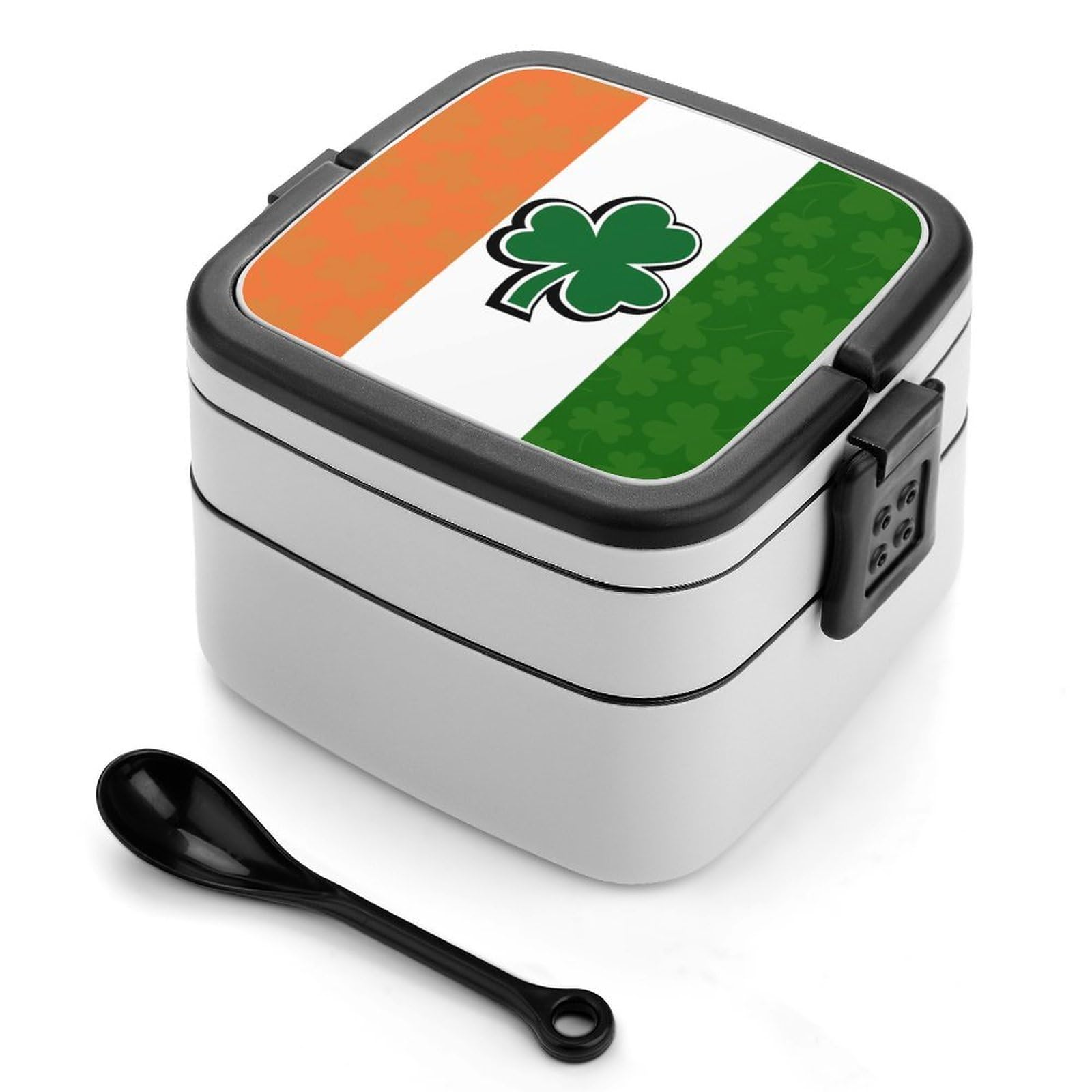 CGSBNGHA Irish Flag With Shamrock Pattern Bento Lunch Box 2 Layer Lunchbox Food Container for Adults Office