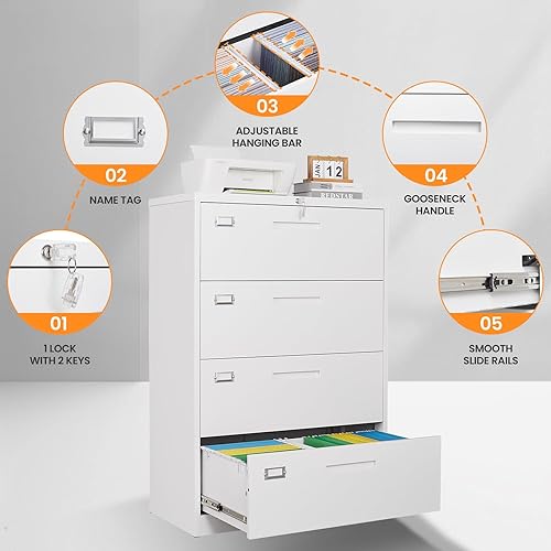 Vista 112 de Archivador de 3 cajones, archivador móvil totalmente ensamblado con cerradura para oficina en casa, caninete de metal con ruedas, cabina de tres