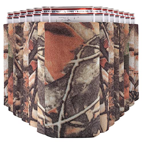 Image of Slim Can Cooler Sleeves (30-Pack) Soft Slim Can Koolie for White Claw Seltzer & Slim Beer - HTV Blanks for Vinyl Projects - Skinny Can Koolies Bulk - Tall Can Coolies for Slim Cans (Natural Camo)