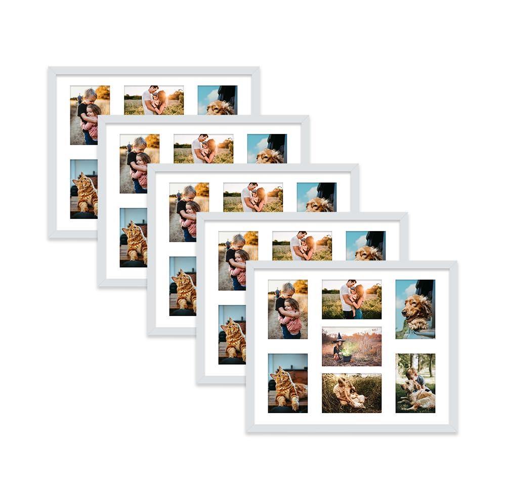 Light Grey Multi Photo Frame - Holds 7 x 6x4 Pictures, Family Collage Picture Frame for Wall Display, 20x16 Frame size, Set of 5