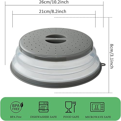 Miniatura 6 de Cubierta plegable para microondas para alimentos, tapa de microondas de 10.2 pulgadas con orificio superior, ventilada, sin bisfenol A, TPR, redonda