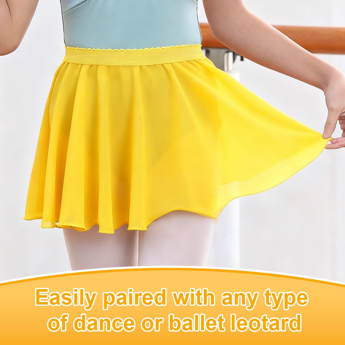 1 Pezzo Gonnellino Danza Classica Donna, Gonna Gialla Donna, Bambina da Gonna, Gonna Gialla Corta, Avvolgente Gonna da Ballo in Chiffon Lacci in Vita Regolabili