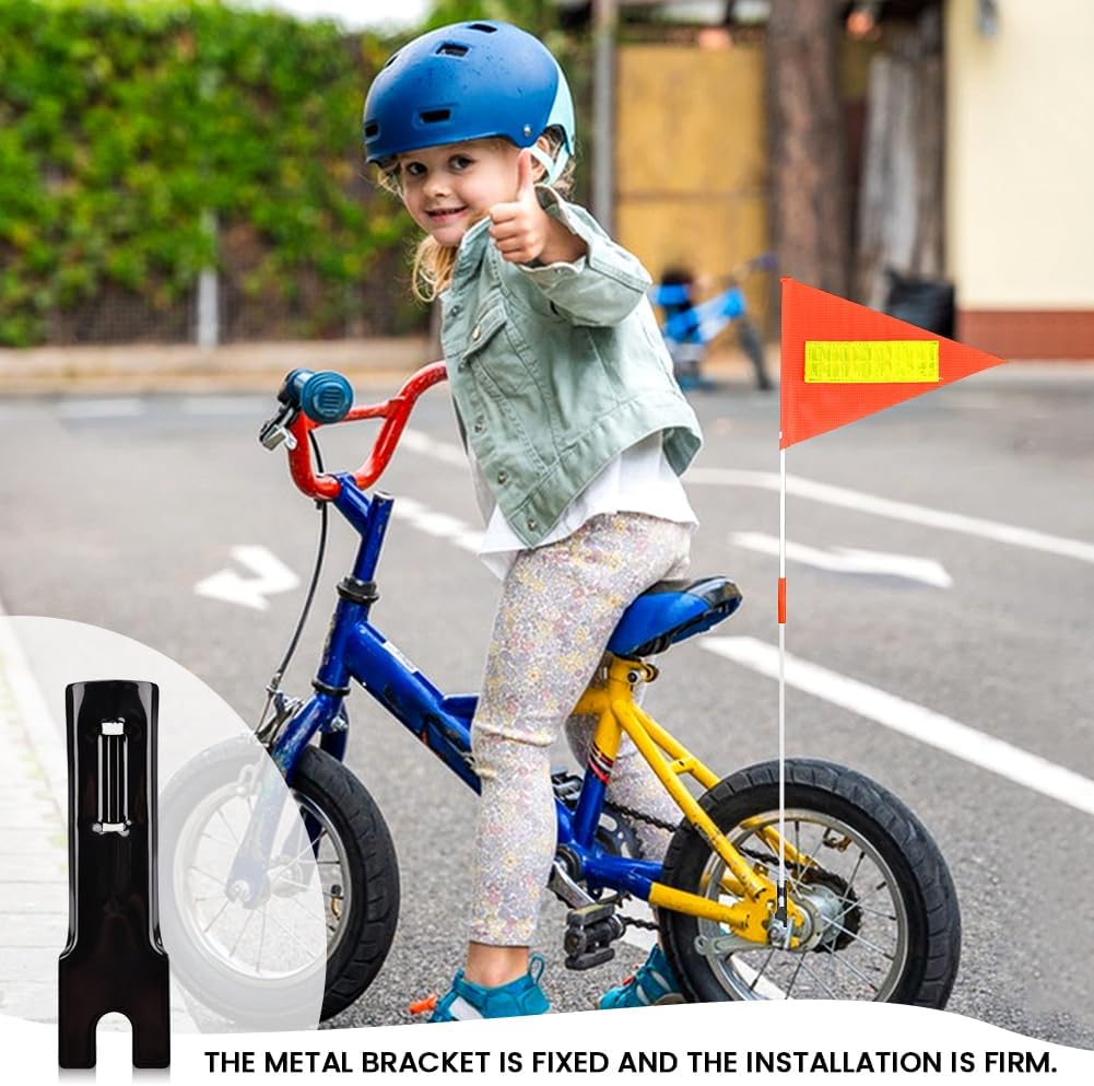 Bike Safety Flag with Pole 6Ft Adjustable Height Orange Bicycle Flag with Reflective Strip High Visibility with Heavy Duty Fiberglass Reflective Flag for Wheelchairs Bike Camp Tent