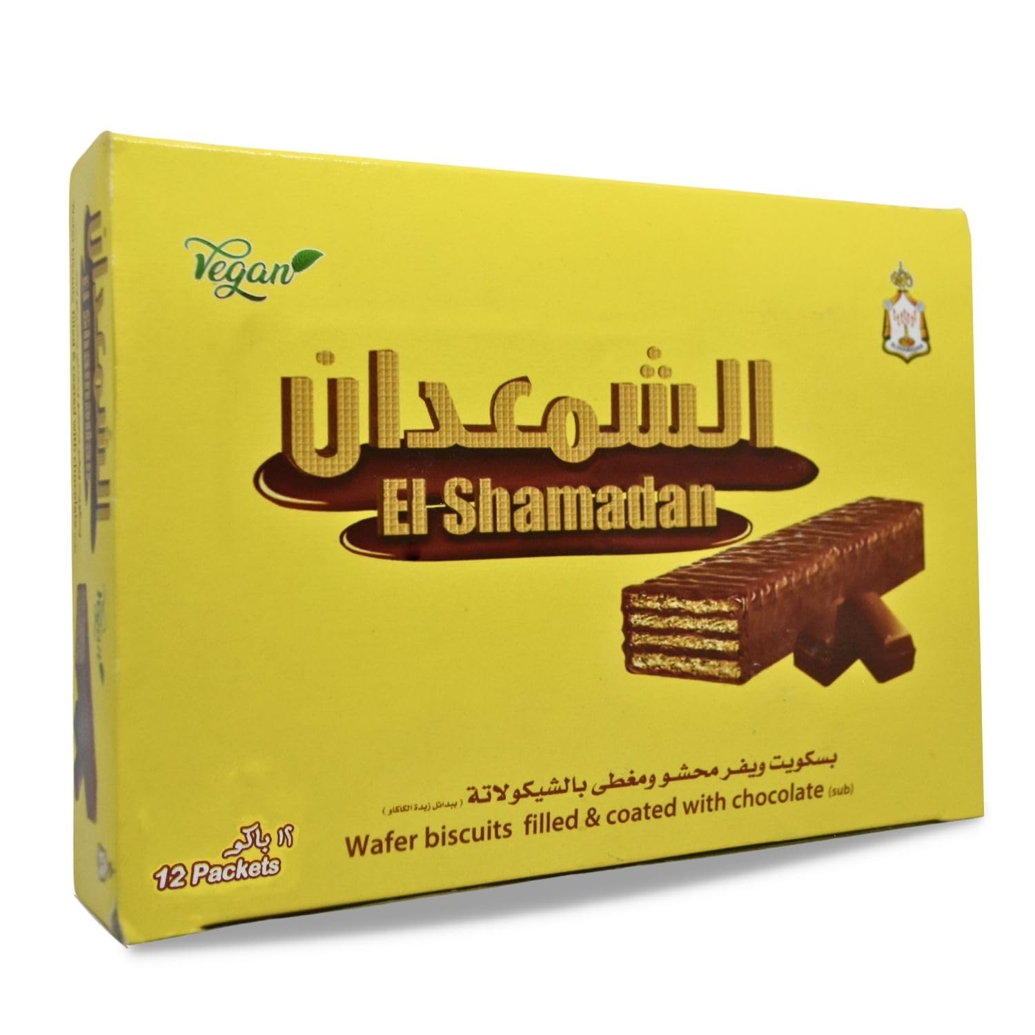 El Shamadan Wafer Biscuits Filled & Coated With Chocolate Cookies Roll Wafers Crispy Snacks Baked Batches Bakery Delicious Sweet Halal (2 Pack = 12 Pcs) الشمعدان بسكويت محشو ومغطى بالشيكولاتة