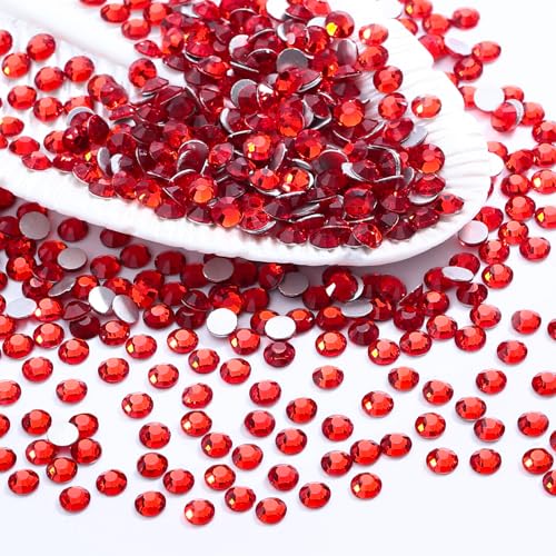 Image of Light Siam Flatback Rhinestones, Glass Rhinestones for Nail Art and Craft, Glue Fix, Loose Crystal Gemstones(Red, SS8, 1440pcs, 2.3-2.5mm)