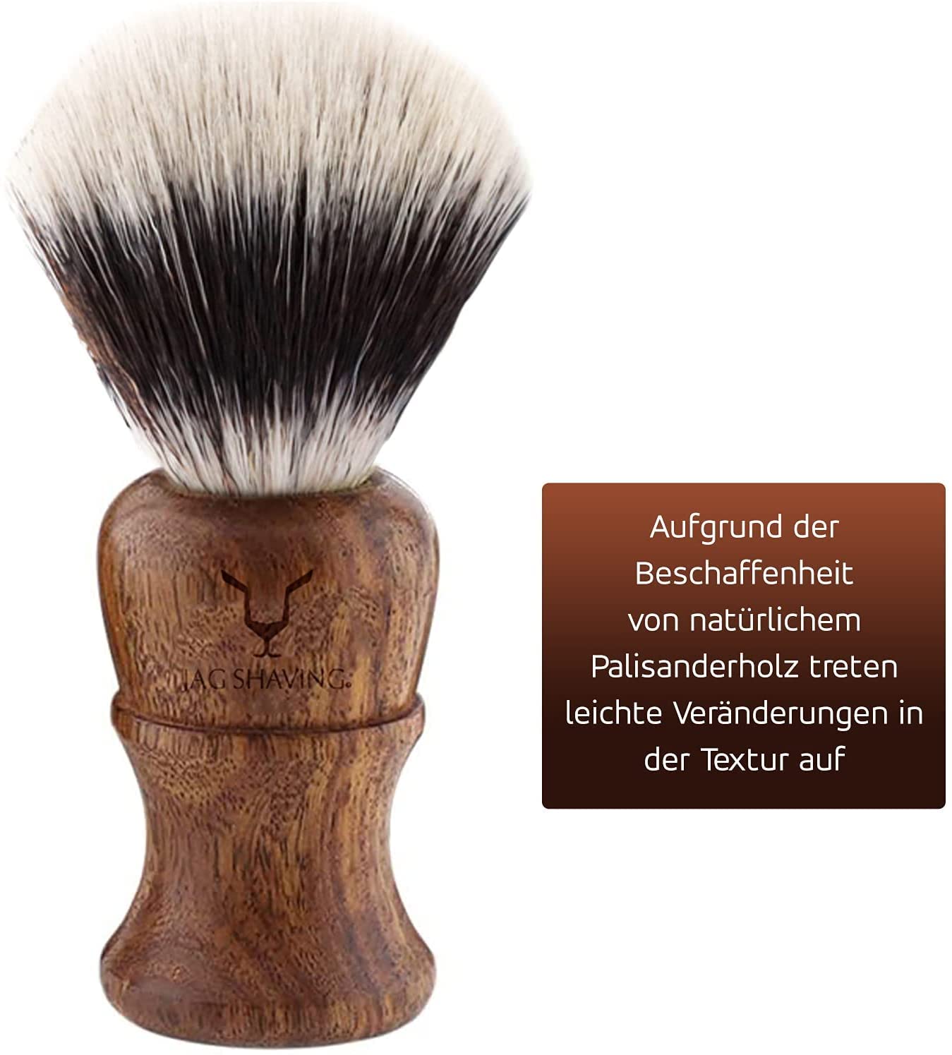Jag Shaving Zestaw do golenia – zrównoważony 4-częściowy zestaw do golenia z drewna – syntetyczny pędzel do golenia ze srebrnymi włosami – 3 ostrza do golenia – stojak do golenia – skórzany pokrowiec