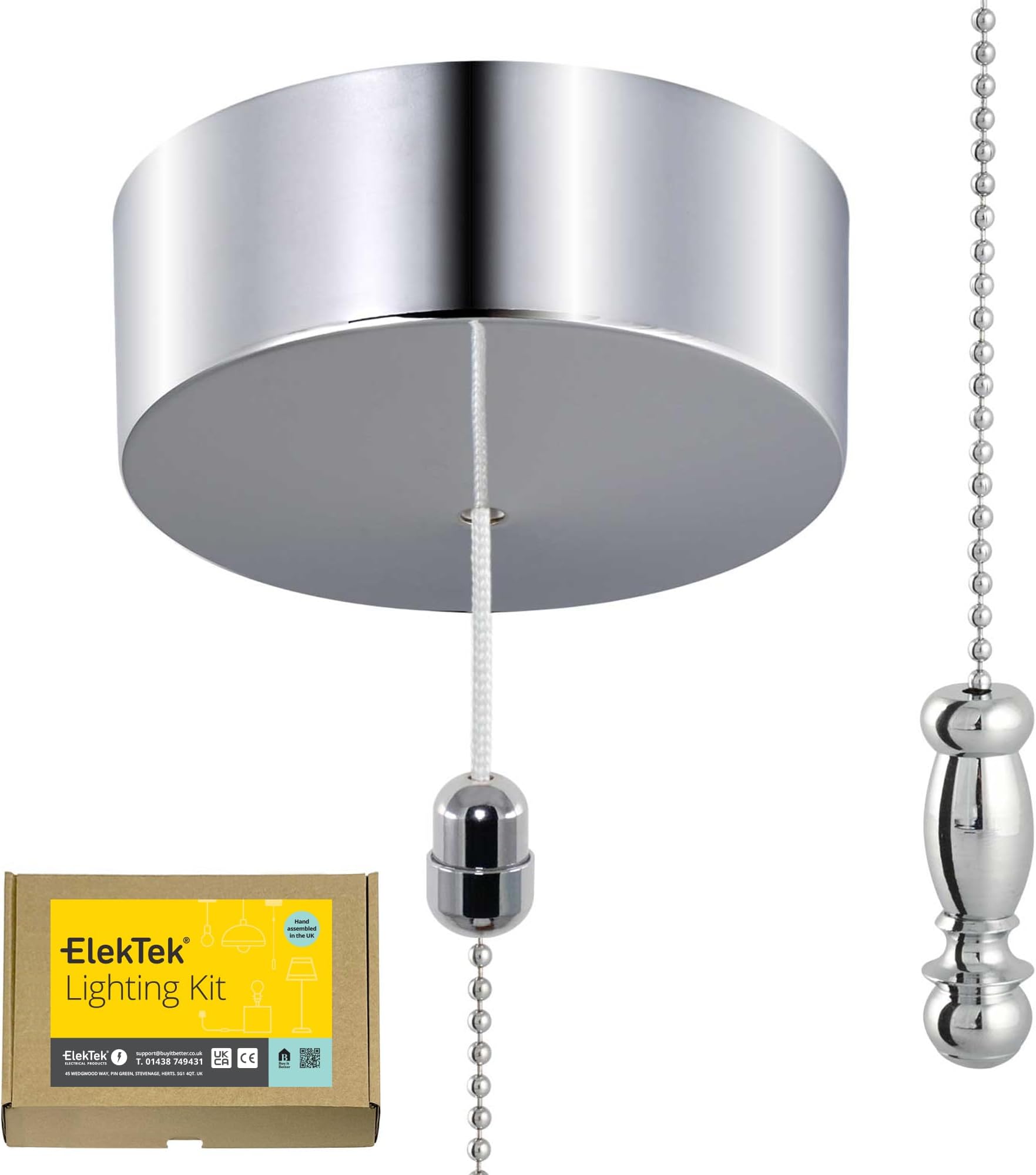ElekTek Premium Chrome Bathroom Ceiling Light Pull Cord Switch with ...