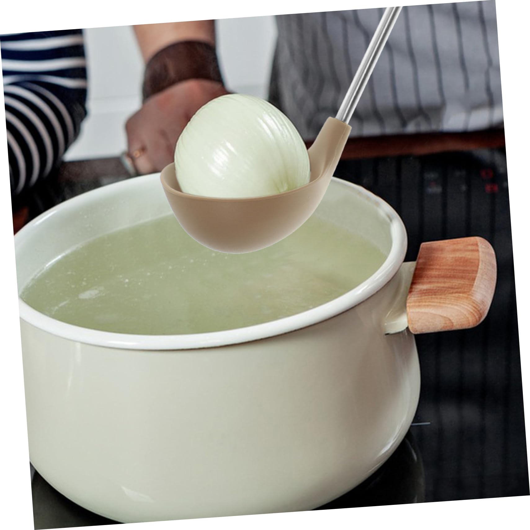 Amosfun 3 Pz Set Di Utensili Da Cucina in Silicone Cucchiaio Da Minestra Cinese Mestoli Da Minestra Per Servire Spatola Per Friggere Tornitore Da Cucina Acciaio Inossidabile