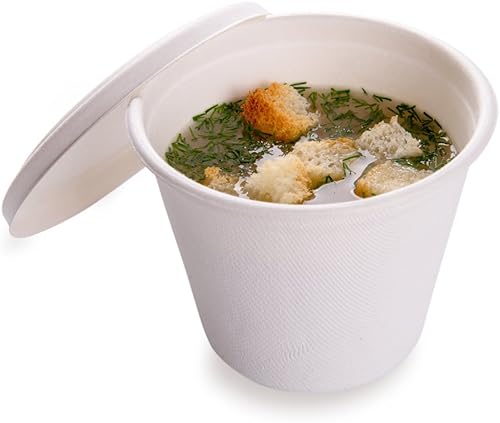 Miniatura 5 de Pulp Tek - Tazas de sopa de 15 onzas 100 cuencos desechables biodegradables para alimentos  tapas de sopa se venden por separado hechas de fibras de