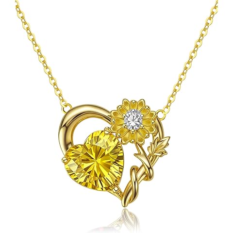 Birthstone Heart Necklaces for Women: 925 Sterling Silver Birth Flower Necklace Dainty Gold Jewelry Gifts for Mom Daughter Wife Her Girlfriend Birthday Christmas Anniversary