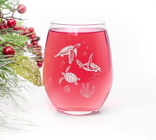 Miniatura 2 de HTDesigns Regalos de San Valentín para ella, copa de vino familiar de tortugas marinas, regalos para amantes de las tortugas, hombres y mujeres