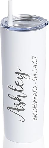 Miniatura 10 de Lifetime Creations Vaso de regalo personalizado para dama de honor con pajilla, de 20 onzas, vaso delgado aislado al vacío de acero inoxidable con