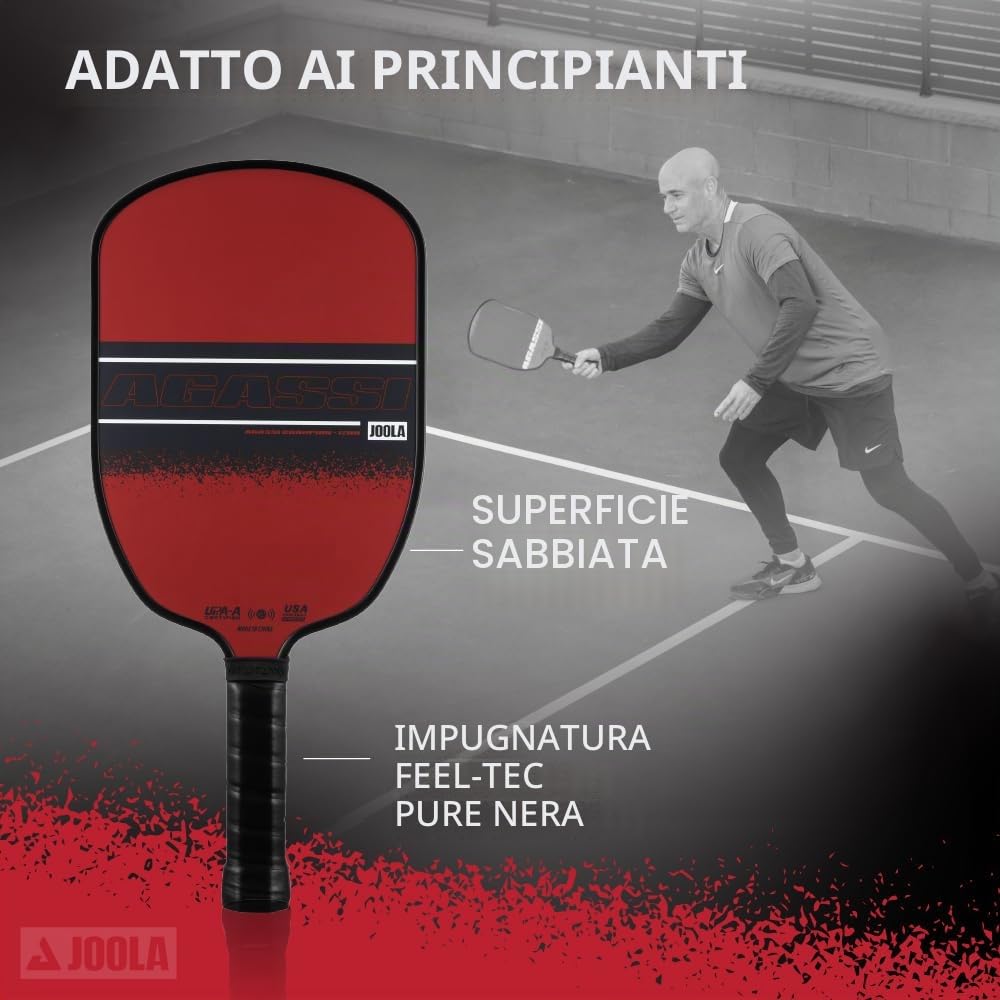 JOOLA Racchetta da Pickleball Agassi x Graf, con Superficie in Fibra di Vetro, Certificata USAP e UPA-A