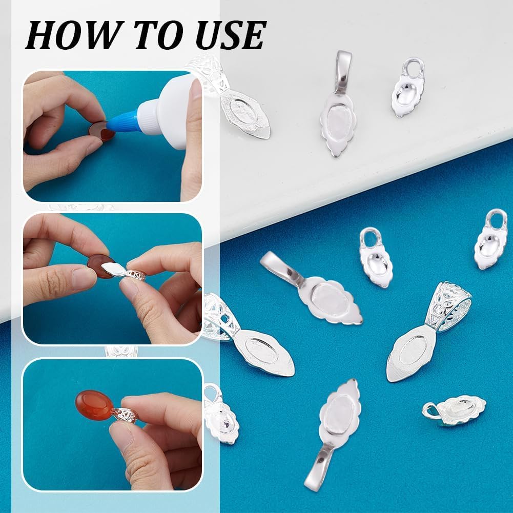 PH PandaHall 30Pcs 3 Styles Silver Glue on Bails Charm Pendants Brass Jewelry Bails Necklace Bails Earring Bails Small Spoon Charms Flat Pad Bails for Pendants Necklace Earring Jewelry Making, 13~25mm - Image 4