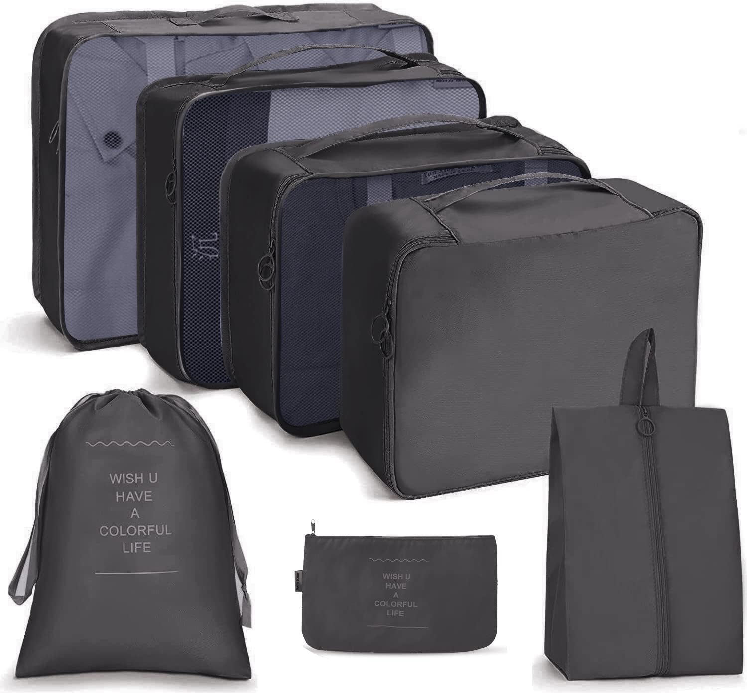 spellwish packing cubes 7 set travel organizer cubes for suitcases lightweight luggage packing orginzers for travel acessories (black)