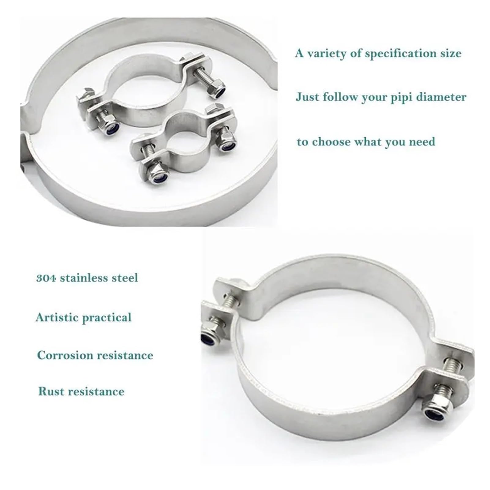 Staffa Supporto Tubo Pesante Acciaio Inox 304 Fissaggio | Anello aperto, presa rigida, antiruggine, uso lavorazione metalli(2pcs 108-114mm)