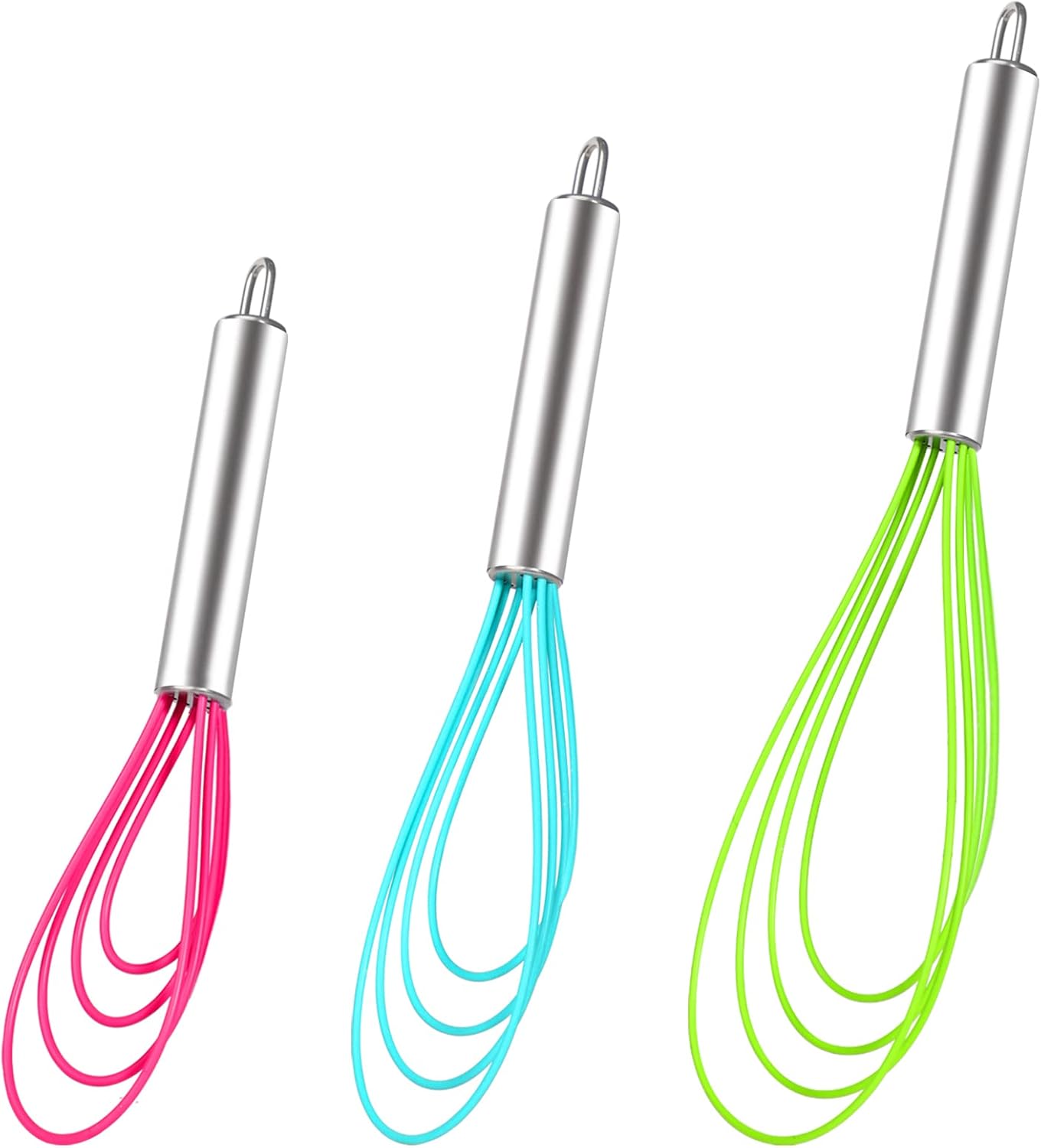 ake Flat Whisk Set of 3, Silicone Whisk Heat Resistant Kitchen Whisks for Non