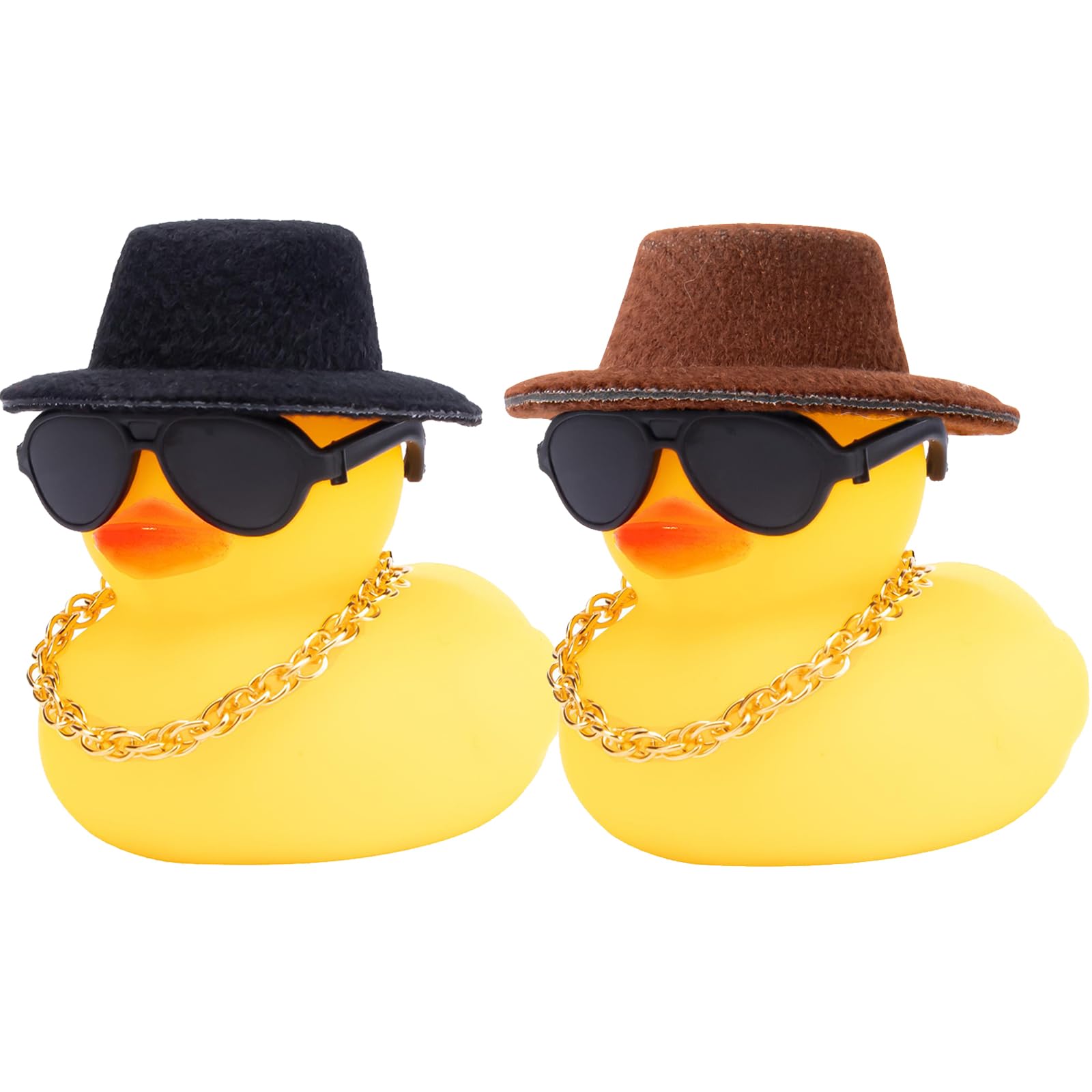 Canard en caoutchouc voiture lot de 2 avec mini chapeau déco