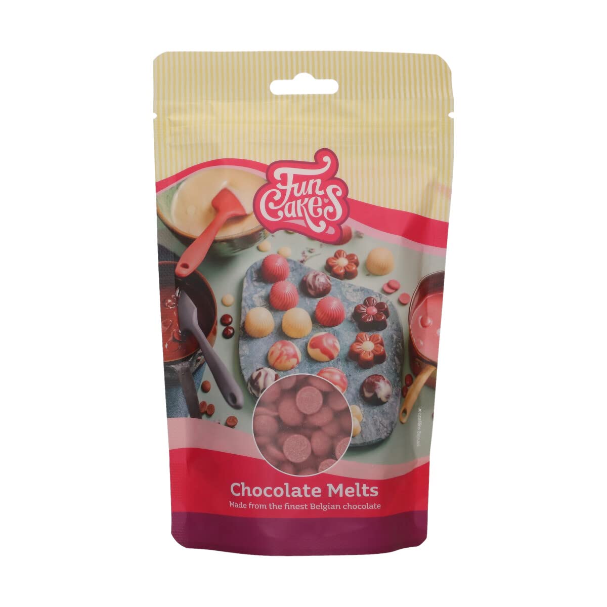 FunCakes Chocolate Melts Ruby: Melting Chocolate to Make Sweet Bonbons, Drips, Glaze, Cake Decorations, Drizzles. Easy Melting in Microwave or Au Bain-Marie, Halal. 200g.