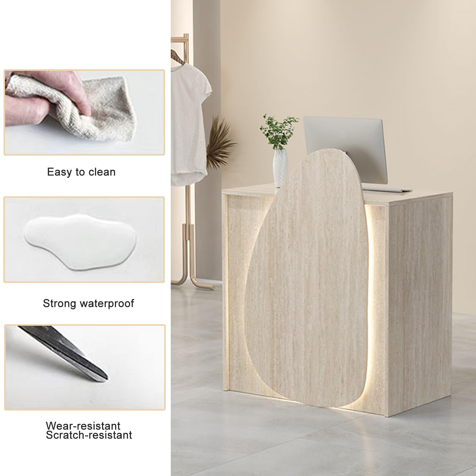 Moderno Bancone cassa,Banco da Receptionista Con Cassetti e Ripiani Banco Reception Tavolo Reception per Ufficio con Luci LED,per Supermercato, Negozio di Convenienza(Light yellow white,60/23.6in)