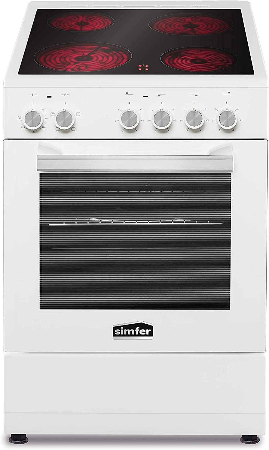 Simfer Standherd 50 cm mit Glaskeramik-Kochfeld SMF-FS 4227, 48 Liter, Elektroherd, 4 Hilight-Zonen, Grillfunktion, Backraumbeleuchtung, Backofentür, 498 x 610 x 860mm (B, T, H)