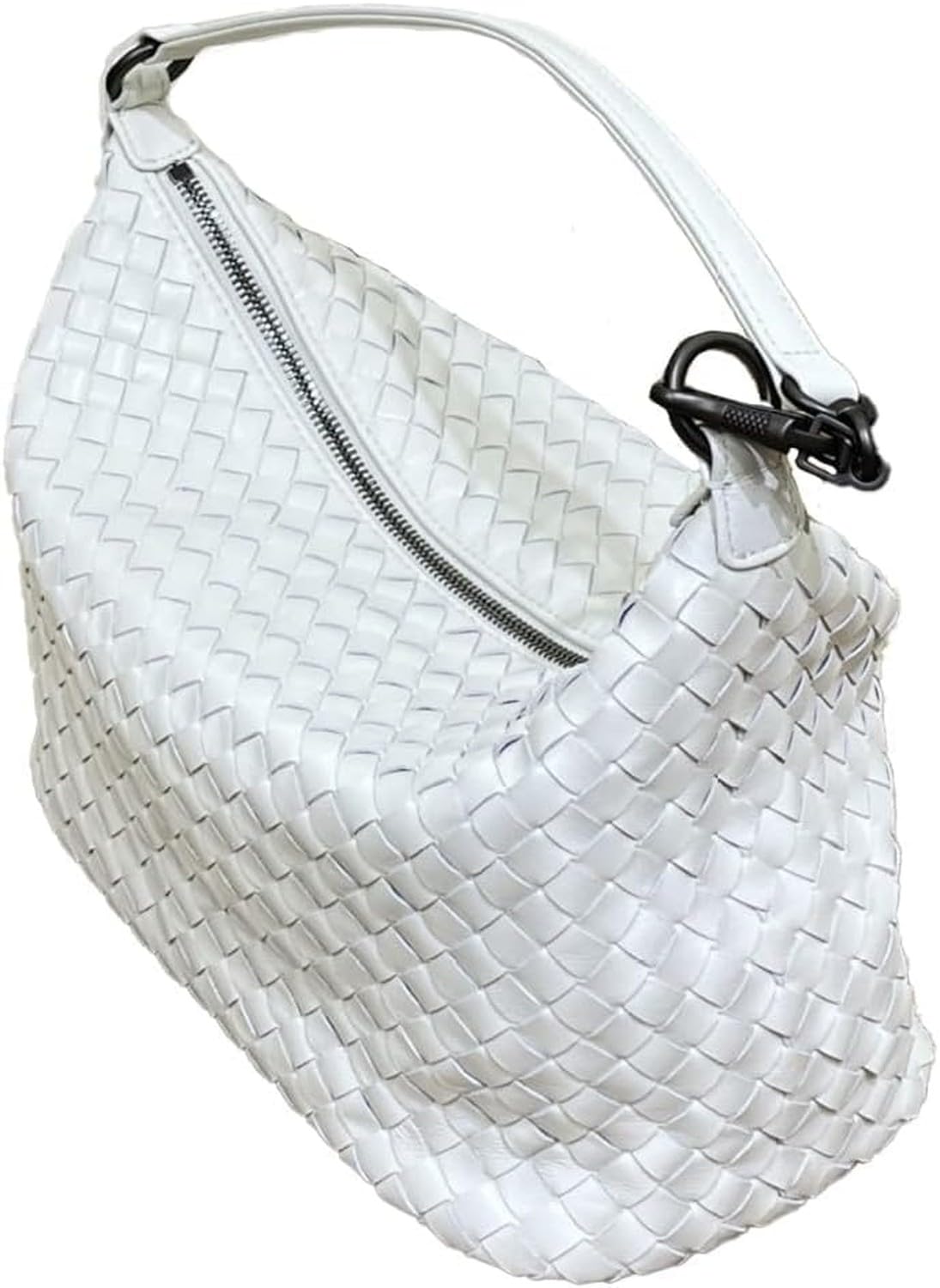 XIUNYIE Genuine Leather Woven Crossbody Bag for Women, Vintage Shoulder Handbag Detachable Strap Wristlet, White