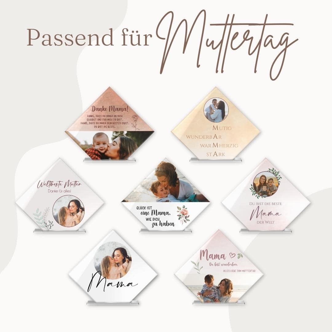 CHRISCK design Acryl Glasbild Fotoständer als besonderes Geschenk Muttertag - Geburtstagsgeschenk - Fotogeschenk für Freund Freundin Familie Paare Mama - Fotoaufsteller Bild