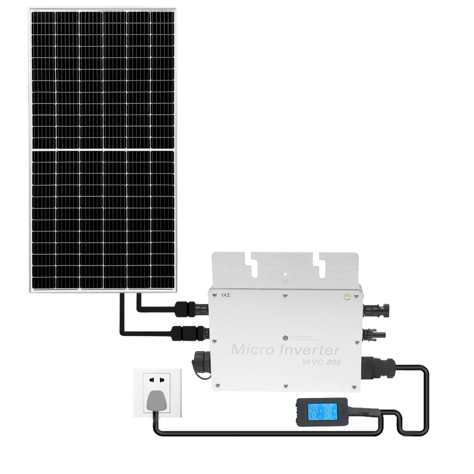 Convertitore di corrente solare, 800W microinverter con display LCD, convertitore Plug & Play ideale per impianto solare sul balcone (Argento)