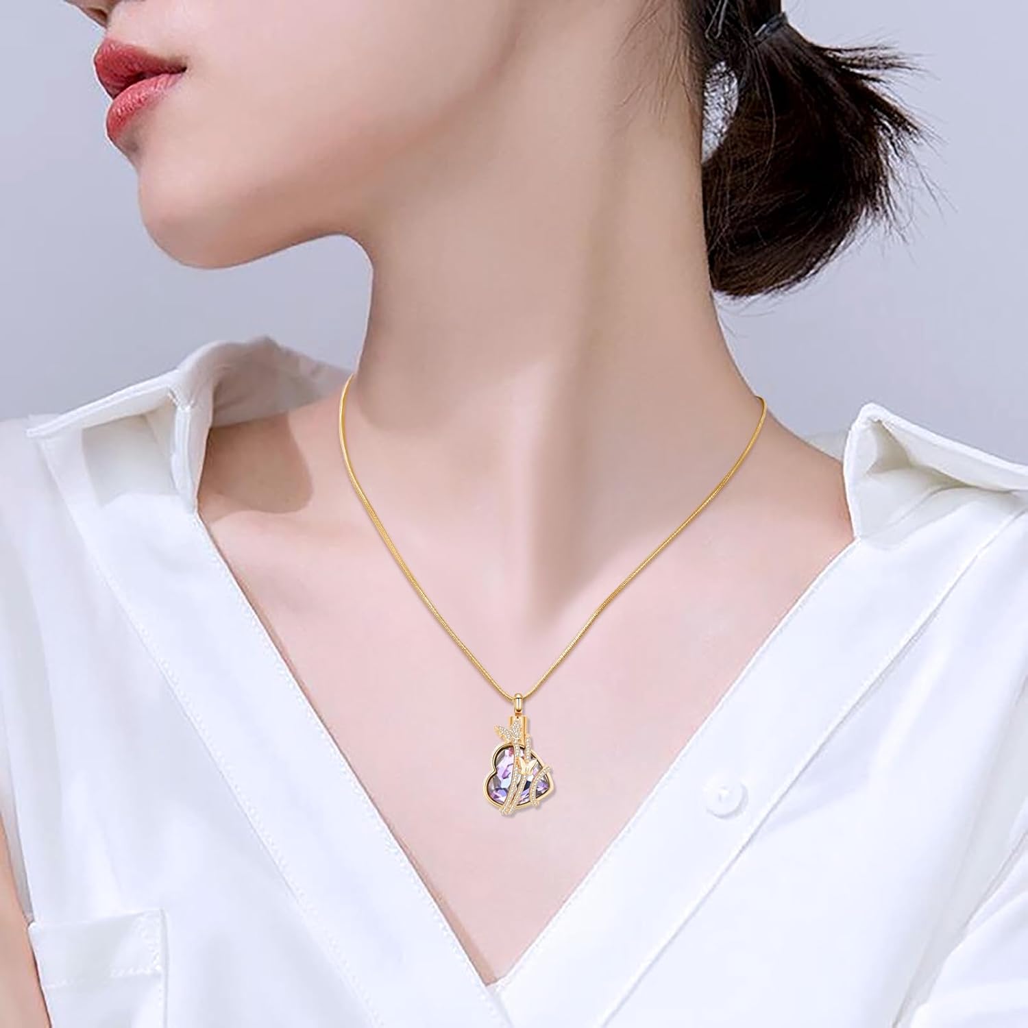 Hearbeingt Butterfly Heart Urn Necklaces for Ashes Crystal Cremation Jewelry Stainless Steel Ash Pendant for Human/Pets Memorial Necklace Keepsake Jewelry with Fill Tool - Image 5