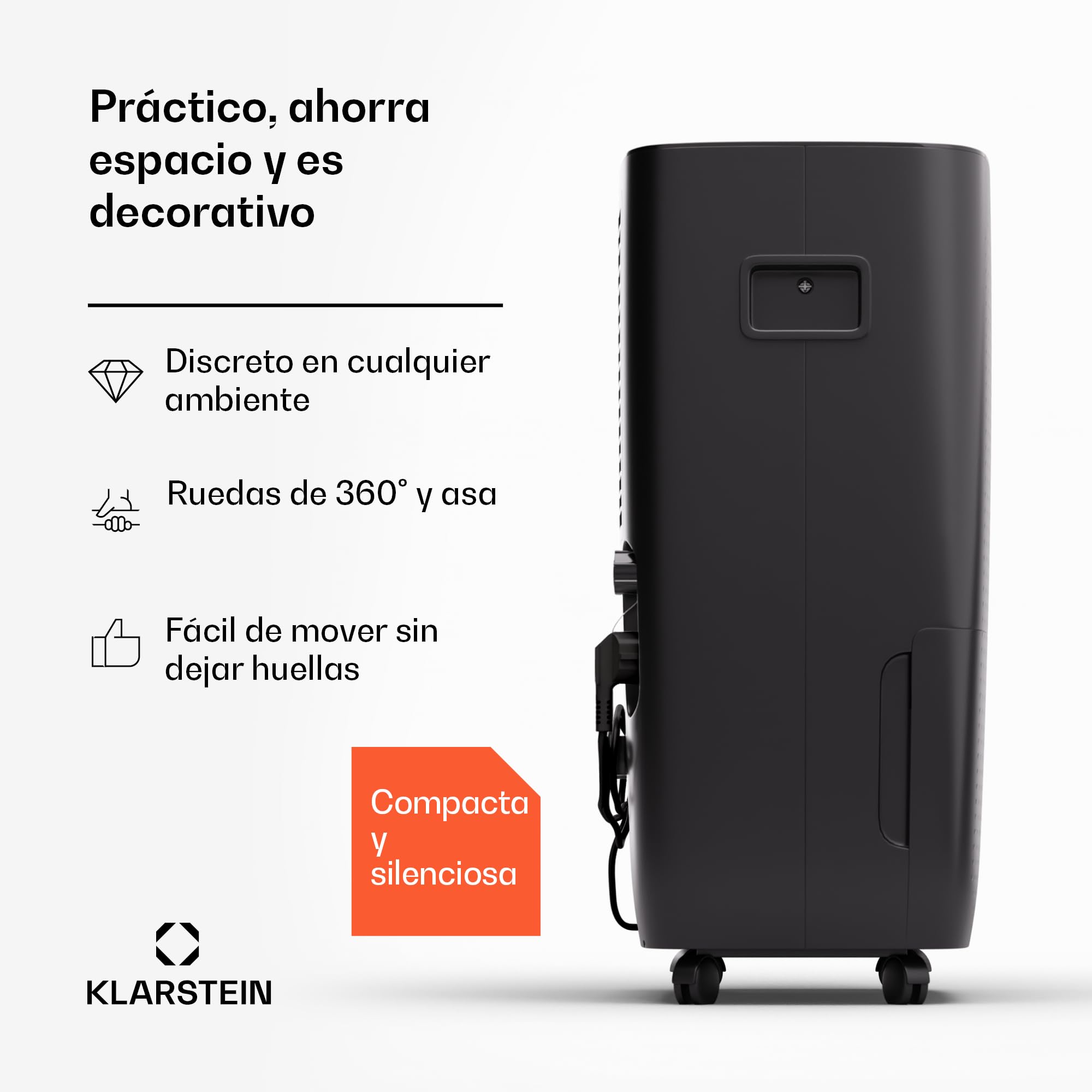 Klarstein DryFy Connect 60L Deshumidificador WiFi, 60L/24h, Depósito 8L, Temporizador 24h, Desagüe Continuo, Control de Humedad, Portátil para Hogar, Habitaciones 45-65m², Antracita