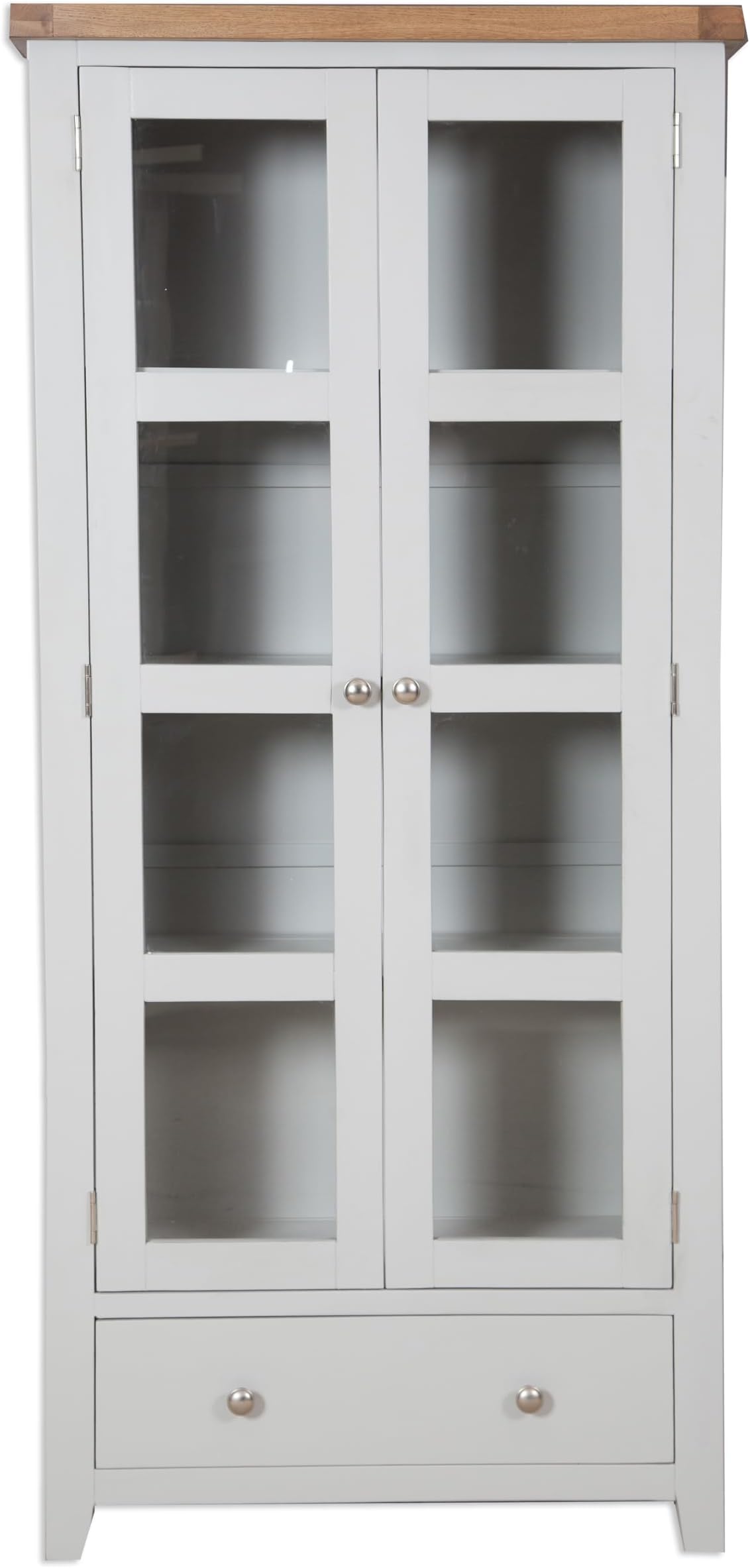 Dorset Oak Display Cabinet Solid Bookcase Pine in Painted French Grey Living Dining Room Furniture